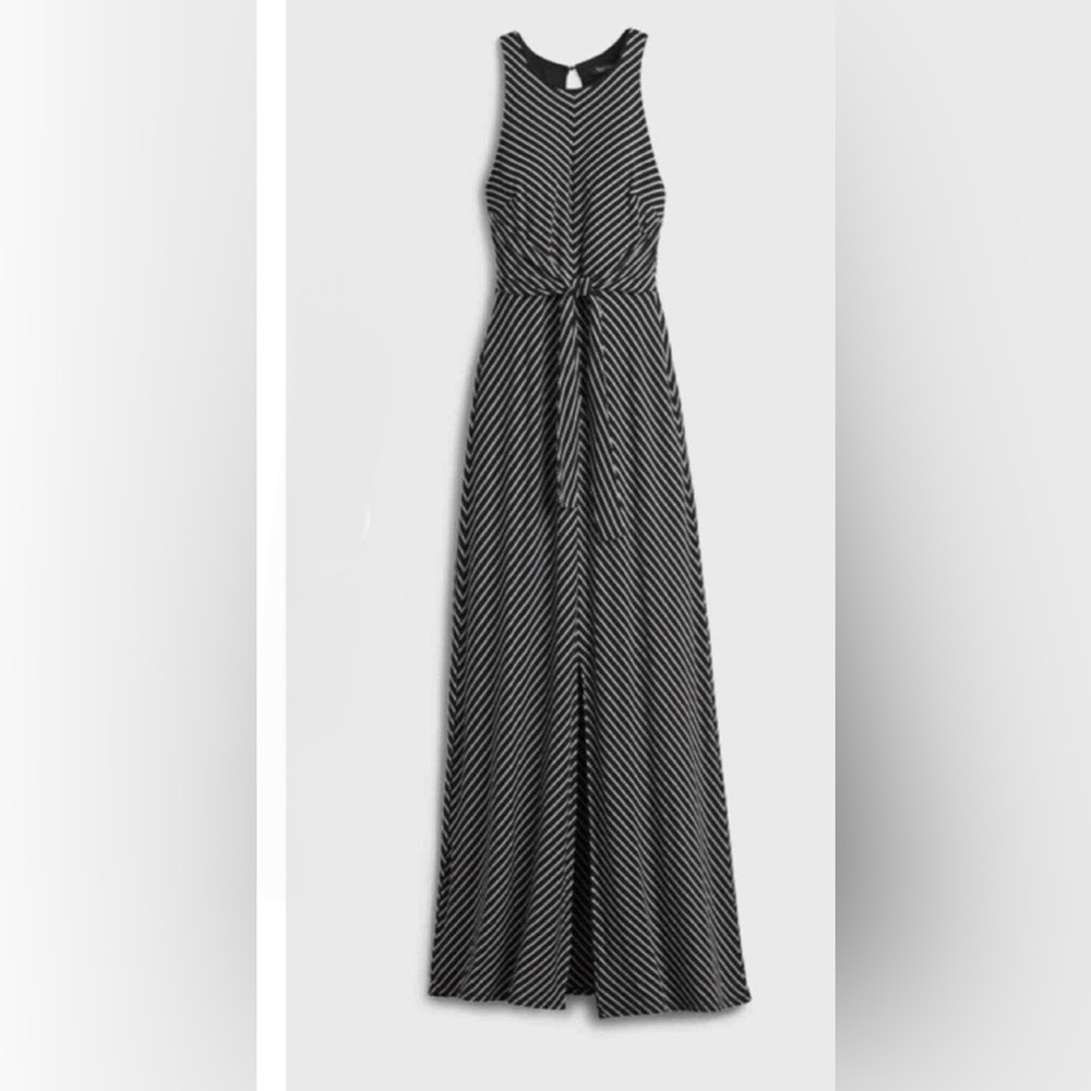 White House Black Market Black White Jersey Striped Chevron Maxi Dress Sz Small - Picture 4 of 8